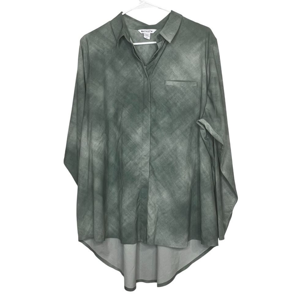 Athleta Womens Urbanite Printed Top Denali Green Plus Size 1X High Low Hem